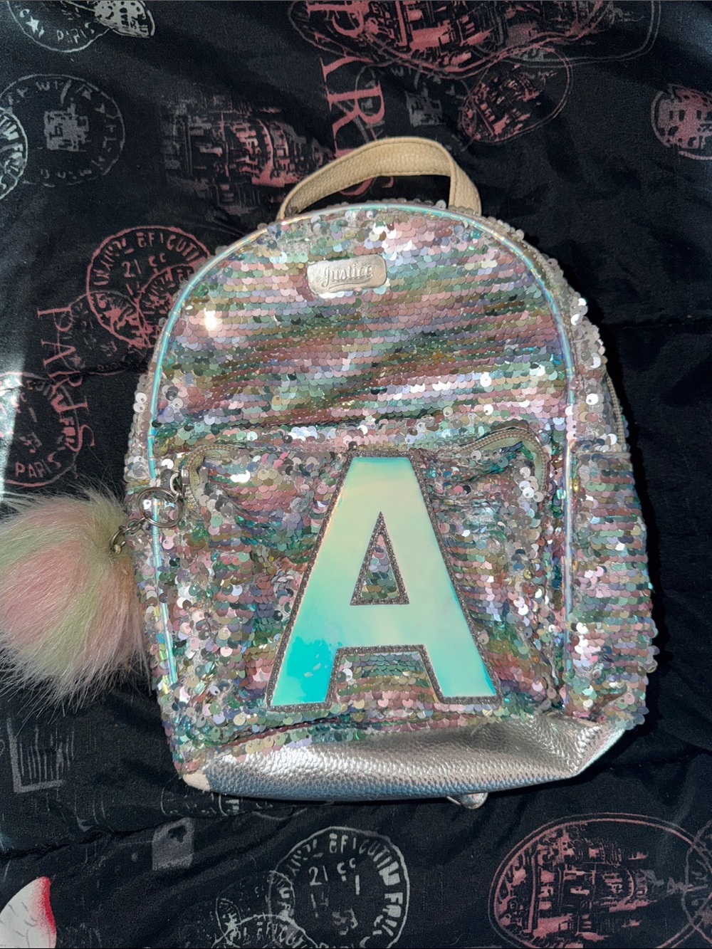 Children's Sequin Mini Backpack with Holographic 'A' - Pink Multi